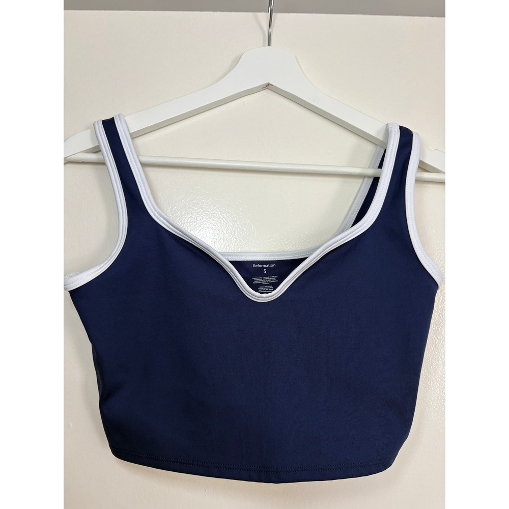 Reformation Active Caserta Eco Move Crop Tank Top Small Navy Blue Contrast - Picture 2 of 5